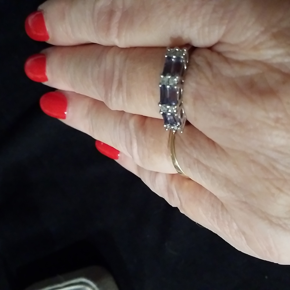 Tanzanite Baguettes with tiny diamond accents in silver plate make a lovely ring